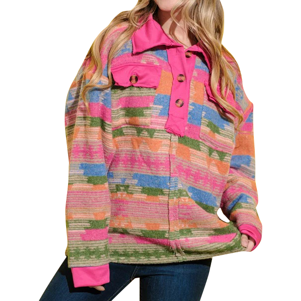 Women's Multi-Tribal Brushed Button-Up Shacket